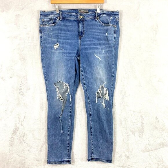 Torrid Boyfriend Straight Jeans Sz 22XT Distressed 22 Tall Vintage Stretch Blue - Picture 1 of 16